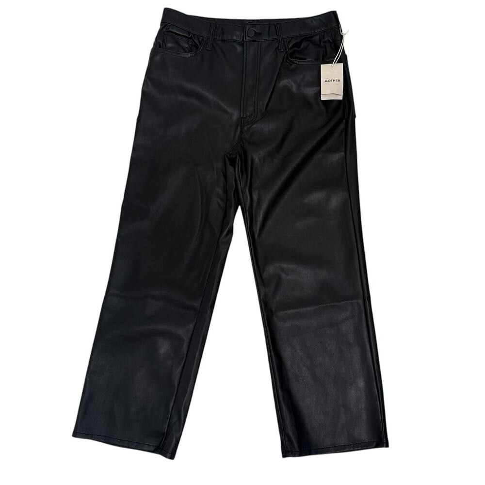 NEW Mother Pants Womens 33 The Rambler Faux Leather Black High Rise Straight
